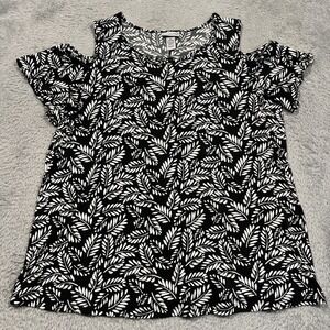 Catherines Blouse Cold Shoulder Floral Short Sleeves‎ Relaxed Women's 0X 14/16W